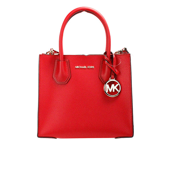 Mercer Medium Bright Red Pebble Leather Messenger Crossbody Bag Michael Kors