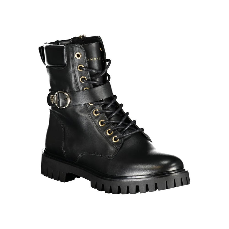 Chic Black Lace-Up Boots with Zip and Contrast Details Tommy Hilfiger