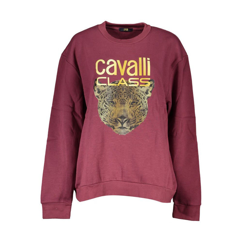 Purple Fleece Crew Neck Sweatshirt with Logo Print Cavalli Class