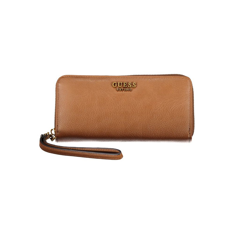 Elegant Brown Zip Wallet with Multiple Compartments Guess Jeans