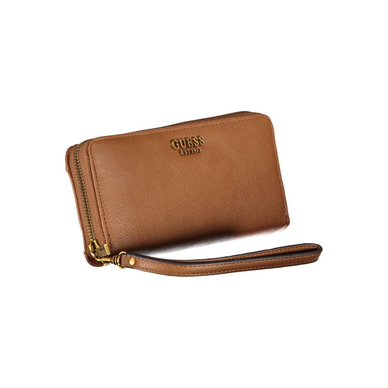 Elegant Brown Zip Wallet with Multiple Compartments Guess Jeans