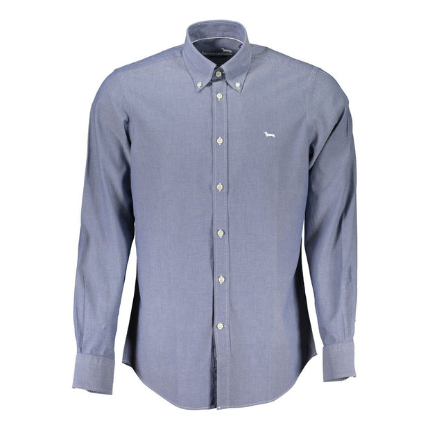 Elegant Blue Button-Down Organic Cotton Shirt Harmont & Blaine