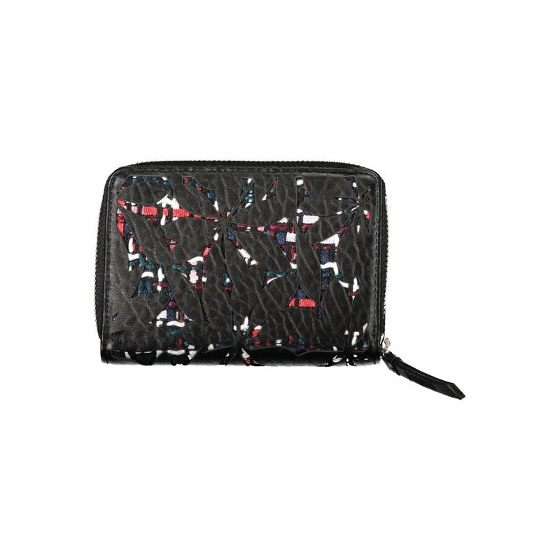 Elegant Black Zip Wallet with Contrasting Accents Desigual