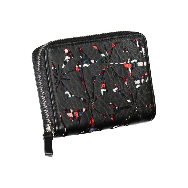 Elegant Black Zip Wallet with Contrasting Accents Desigual