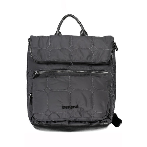 Chic Urban Black Polyester Backpack with Contrasting Details Desigual