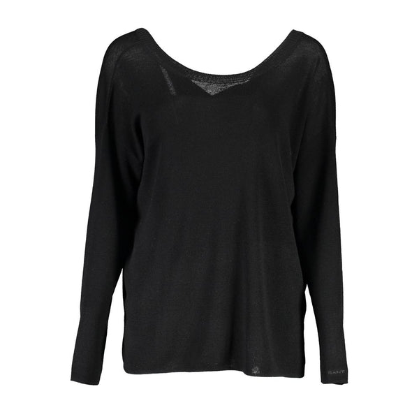 Elegant Black Wool Sweater with Round Neck Gant