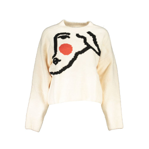 Chic White Embroidered Crew Neck Sweater Desigual