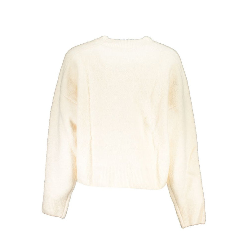 Chic White Embroidered Crew Neck Sweater Desigual