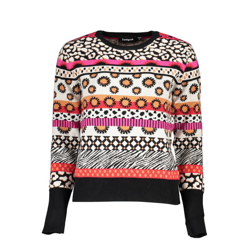 Chic Pink Contrast Crew Neck Sweater Desigual