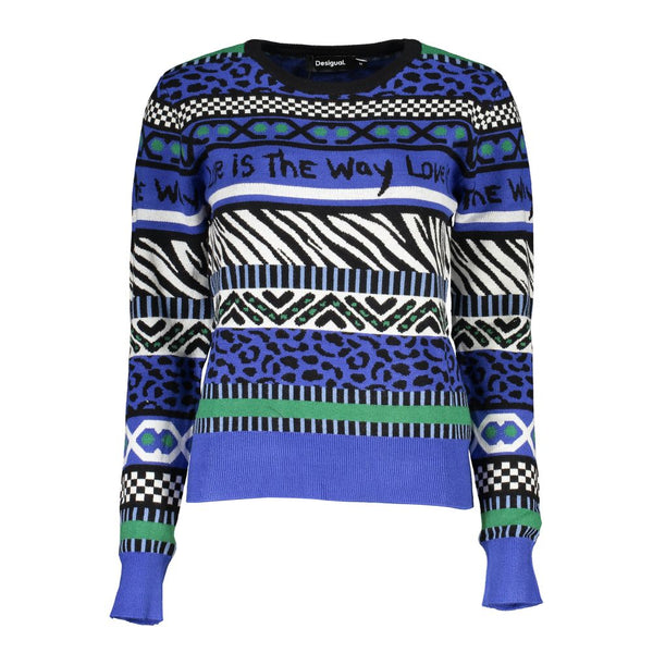 Elegant Crew Neck Sweater with Contrast Details Desigual