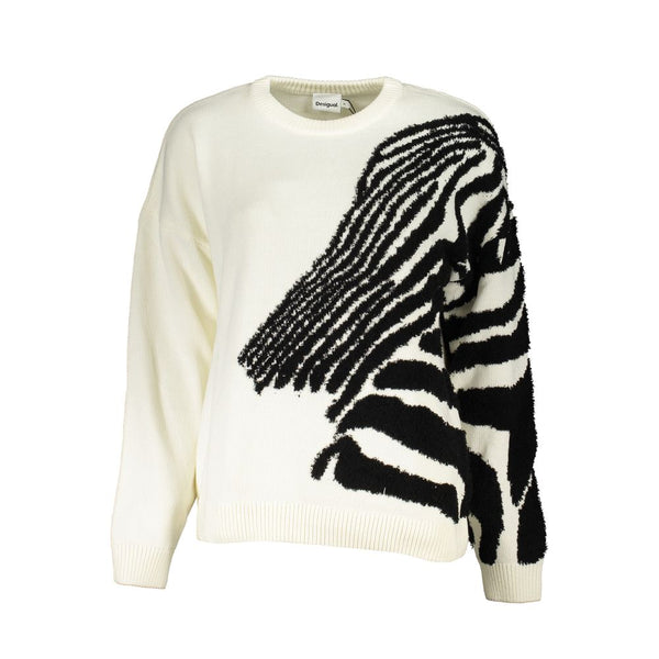 Chic Contrast Crew Neck Sweater in White Desigual