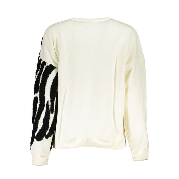 Chic Contrast Crew Neck Sweater in White Desigual