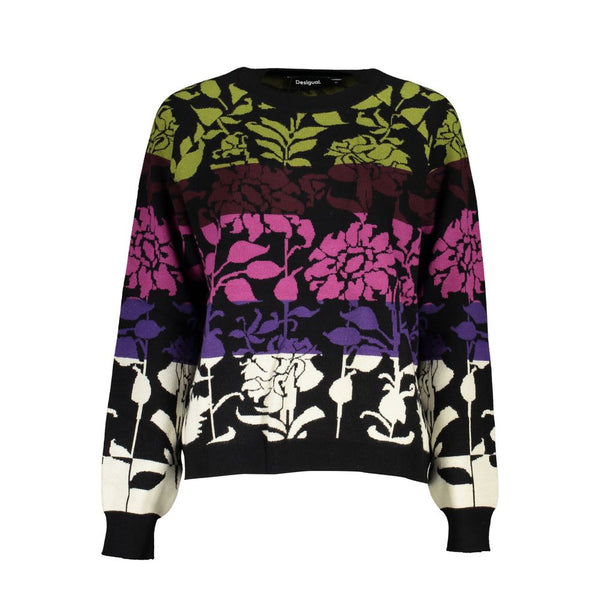 Chic Long-Sleeved Black Sweater with Contrast Details Desigual