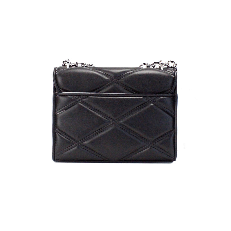 Serena Medium Black Diamond Quilted Faux Leather Flap Shoulder Bag Michael Kors