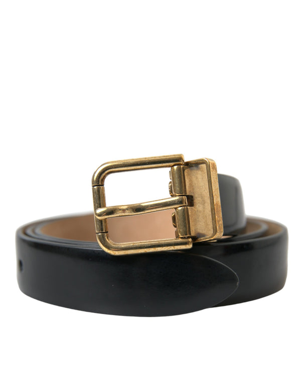 Elegant Black Leather Waist Belt with Logo Buckle Dolce & Gabbana