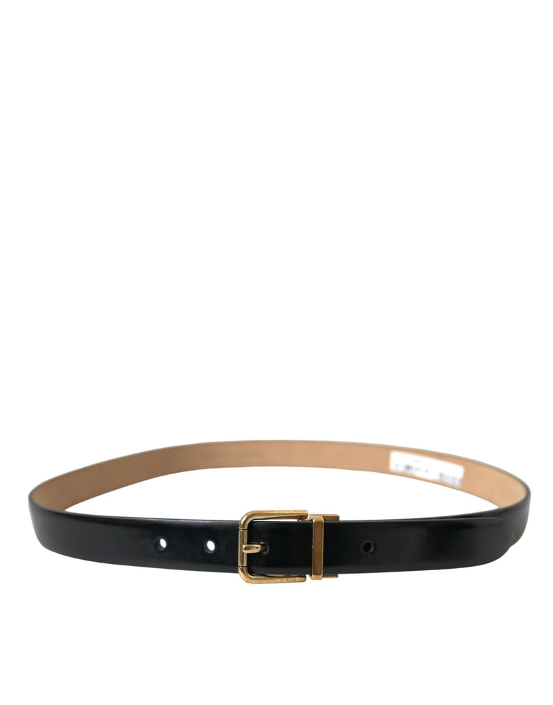 Elegant Black Leather Waist Belt with Logo Buckle Dolce & Gabbana