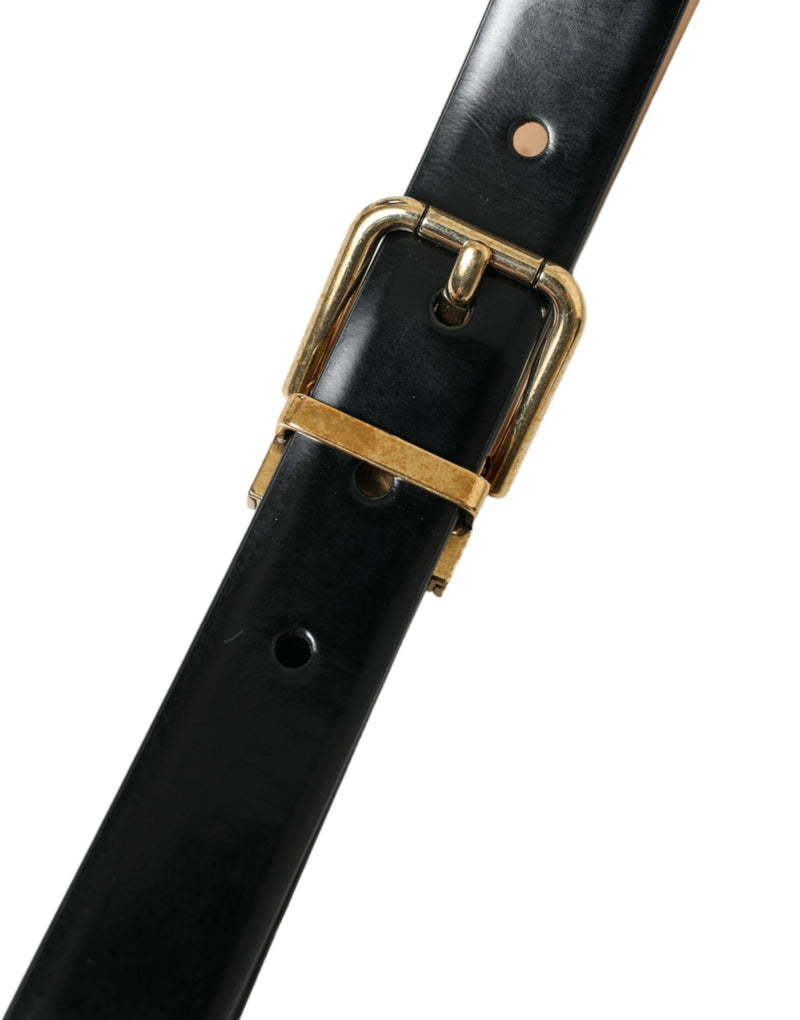 Elegant Black Leather Waist Belt with Logo Buckle Dolce & Gabbana