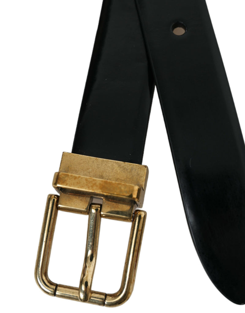 Elegant Black Leather Waist Belt with Logo Buckle Dolce & Gabbana