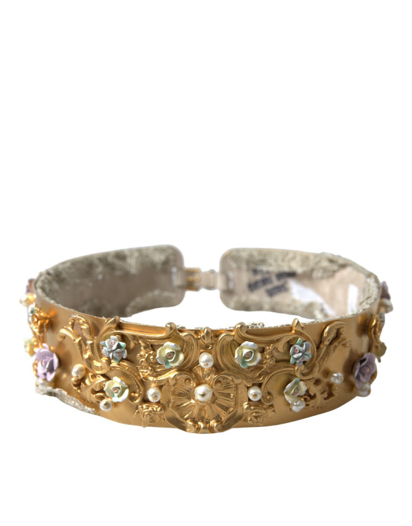 Elegant Gold-Tone Faux Pearl Floral Belt Dolce & Gabbana