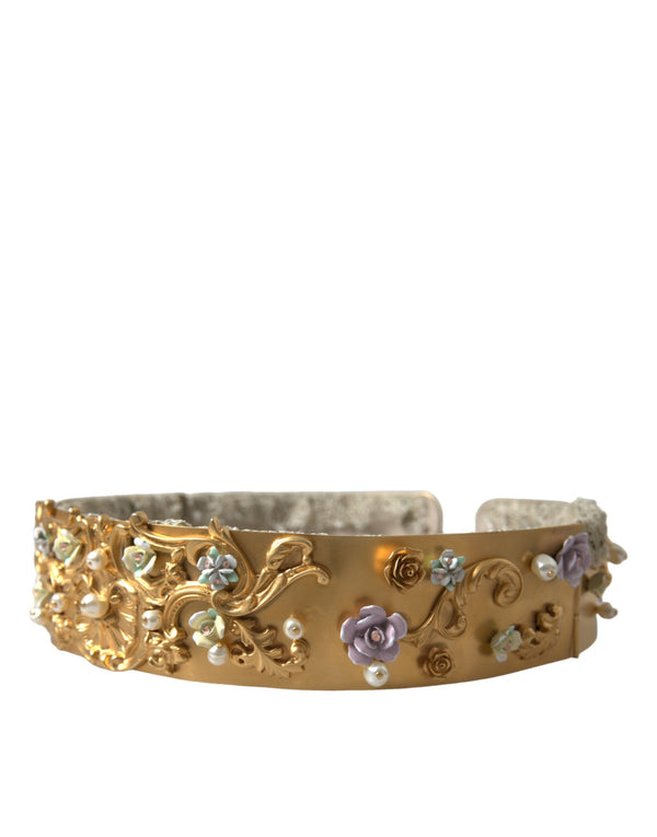 Elegant Gold-Tone Faux Pearl Floral Belt Dolce & Gabbana