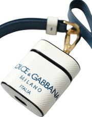 Chic Leather Airpods Case in Blue & White Dolce & Gabbana