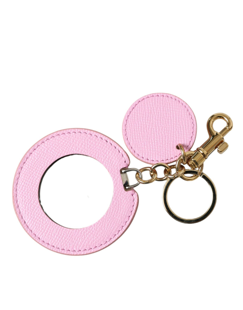 Elegant Pink Gold Leather Keychain Dolce & Gabbana