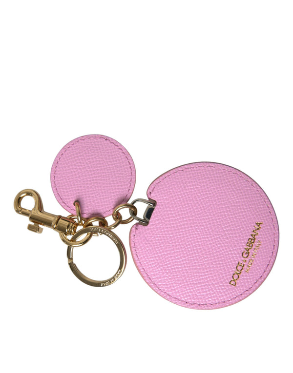 Elegant Pink Gold Leather Keychain Dolce & Gabbana