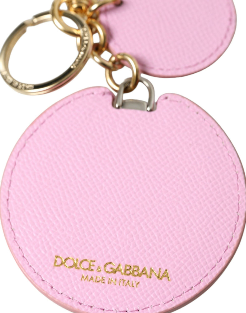 Elegant Pink Gold Leather Keychain Dolce & Gabbana