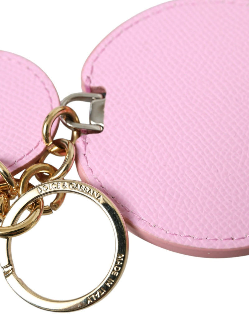 Elegant Pink Gold Leather Keychain Dolce & Gabbana