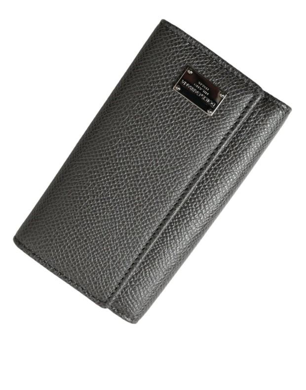 Chic Gray Leather Trifold Key Holder Dolce & Gabbana