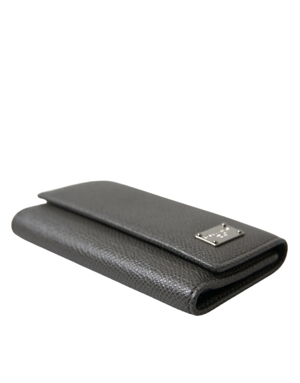 Chic Gray Leather Trifold Key Holder Dolce & Gabbana