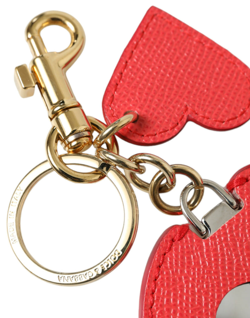 Elegant Red Leather Keychain with Gold Accents Dolce & Gabbana