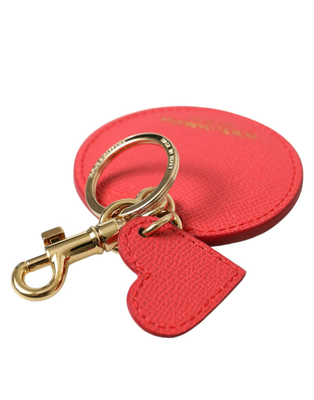 Elegant Red Leather Keychain with Gold Accents Dolce & Gabbana