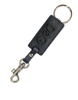 Elegant Leather Keychain in Black & Silver Dolce & Gabbana