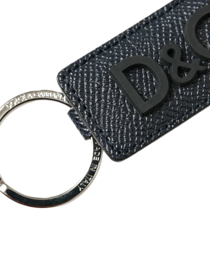 Elegant Leather Keychain in Black & Silver Dolce & Gabbana