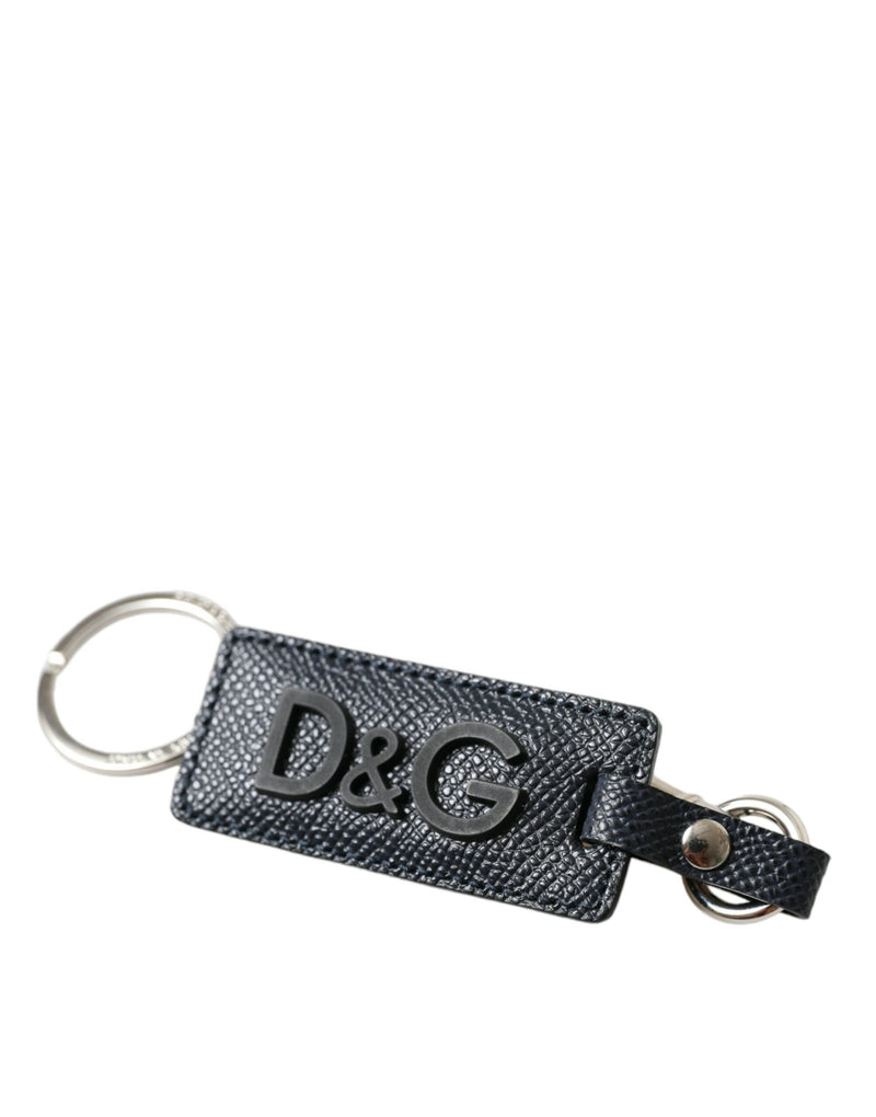 Elegant Leather Keychain in Black & Silver Dolce & Gabbana