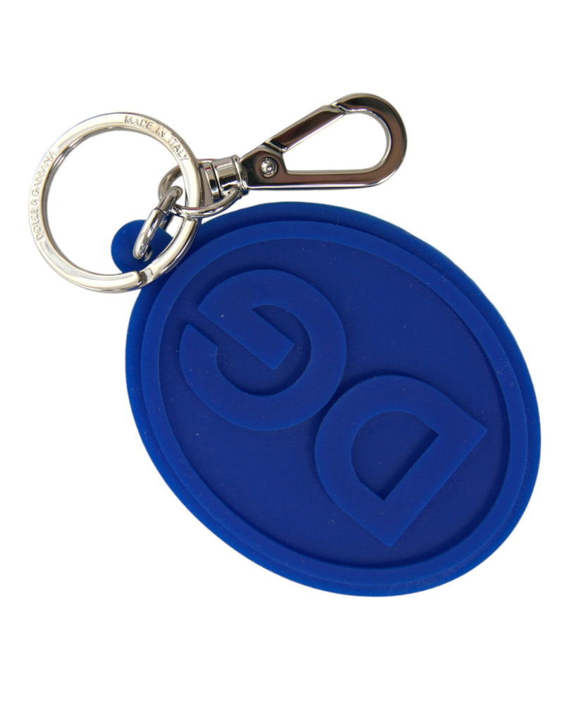 Elegant Blue Rubber Keychain with Brass Accents Dolce & Gabbana