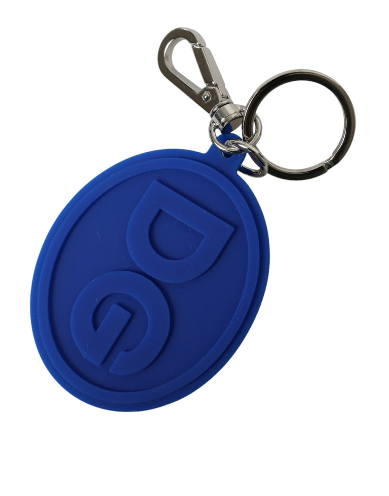 Elegant Blue Rubber Keychain with Brass Accents Dolce & Gabbana