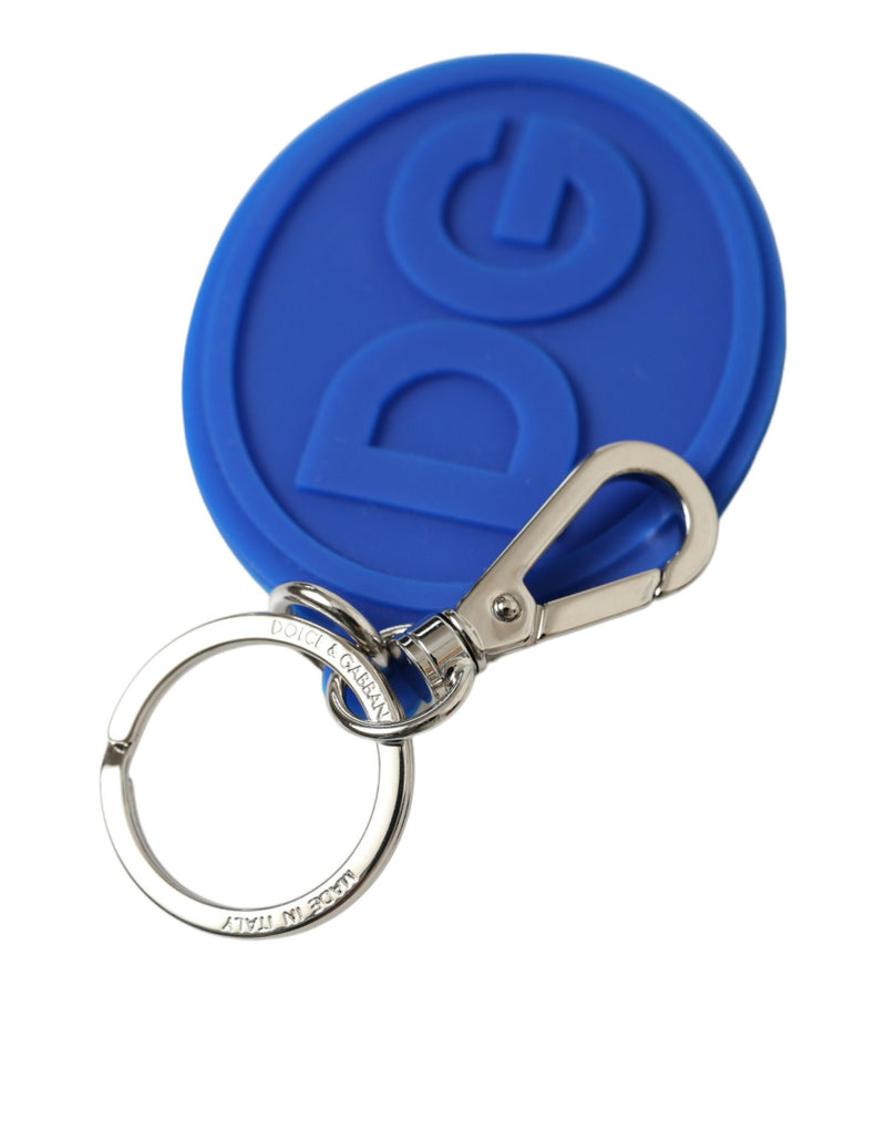 Elegant Blue Rubber Keychain with Brass Accents Dolce & Gabbana