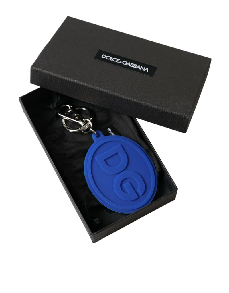 Elegant Blue Rubber Keychain with Brass Accents Dolce & Gabbana