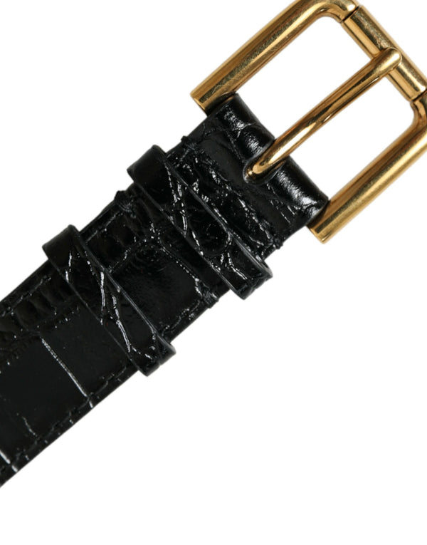 Elegant Gold Black Leather Bracelet Dolce & Gabbana