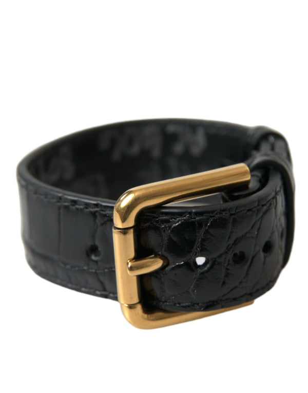Elegant Gold Black Leather Bracelet Dolce & Gabbana