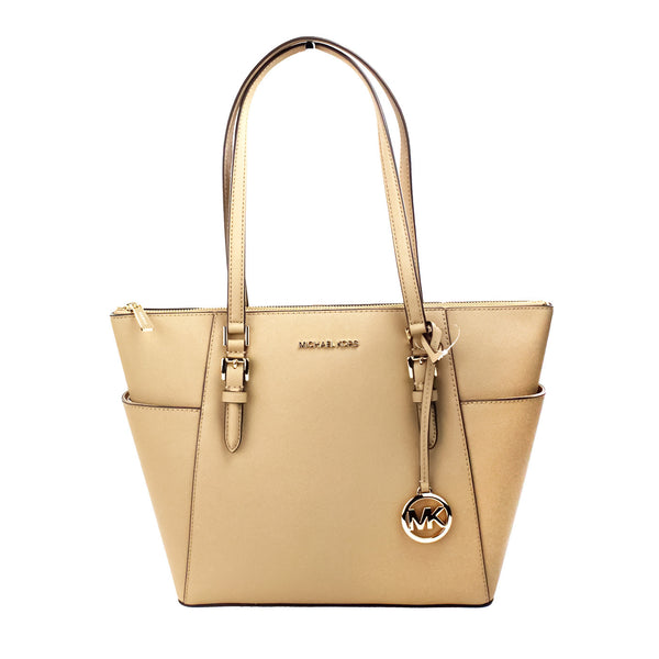 Charlotte Camel Large Leather Top Zip Tote Bag Purse Michael Kors