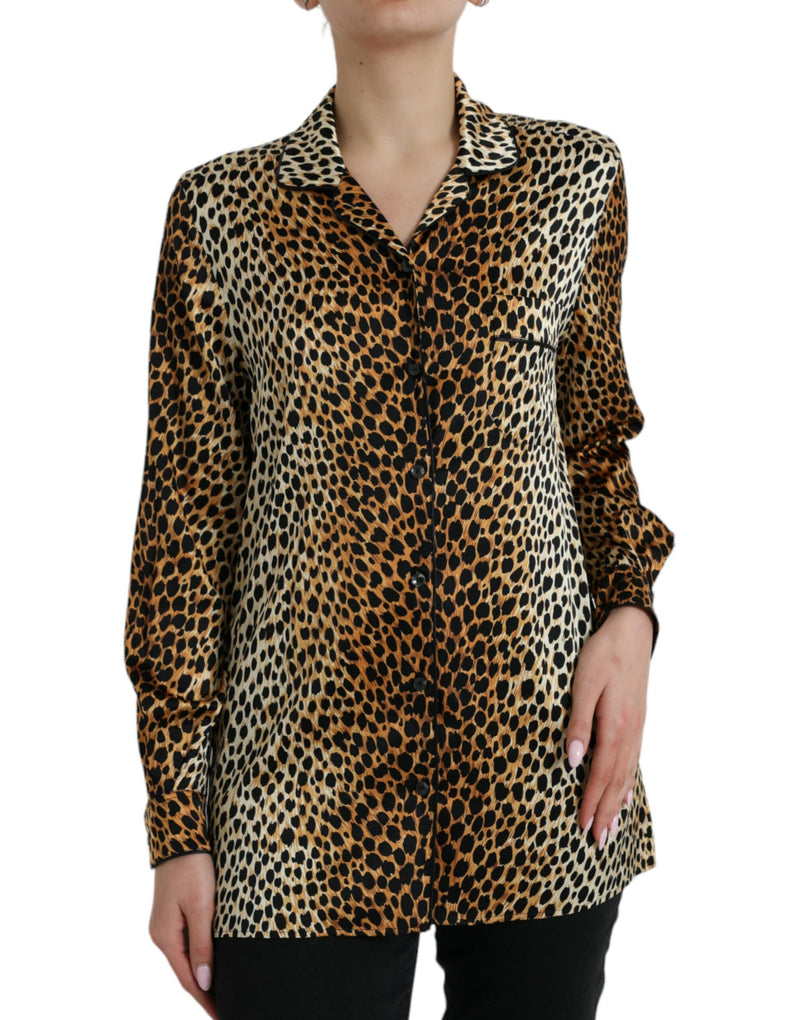 Elegant Brown Animal Print Silk Blouse Dolce & Gabbana