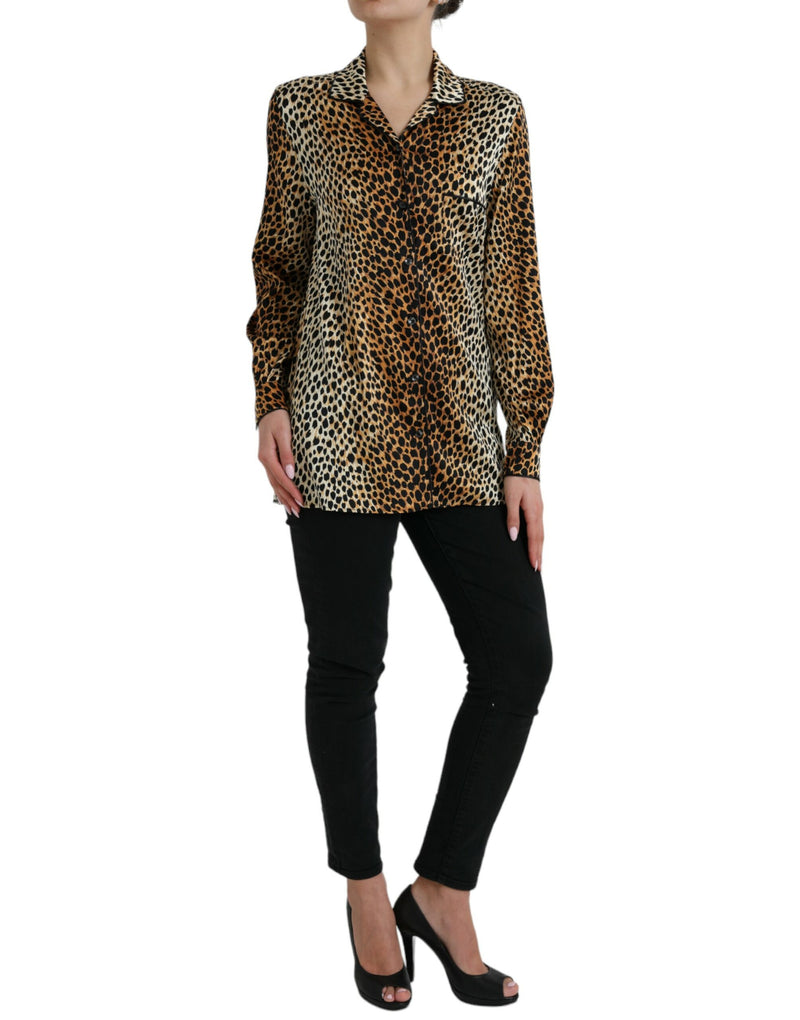 Elegant Brown Animal Print Silk Blouse Dolce & Gabbana