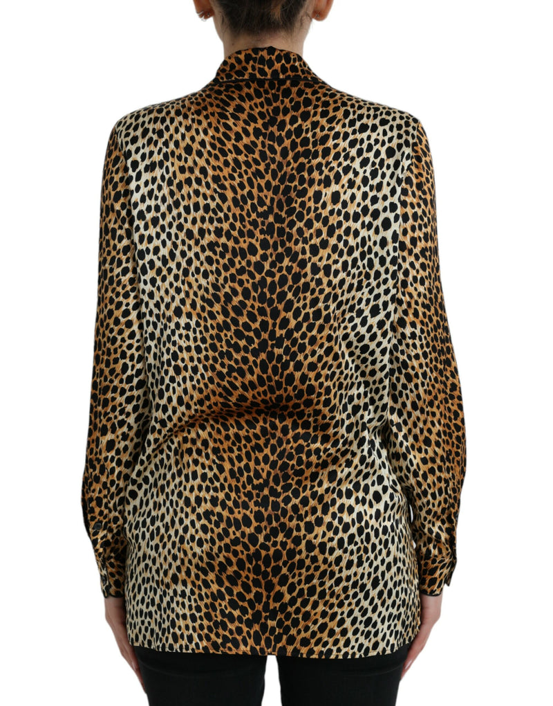 Elegant Brown Animal Print Silk Blouse Dolce & Gabbana