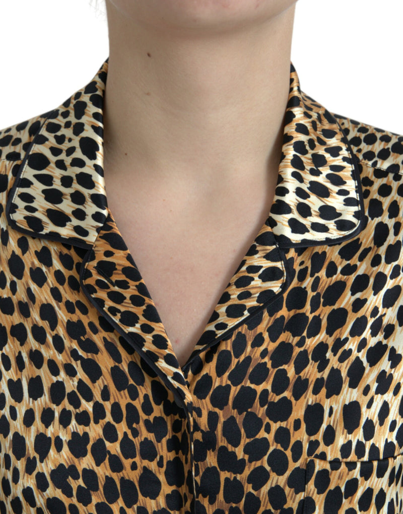 Elegant Brown Animal Print Silk Blouse Dolce & Gabbana