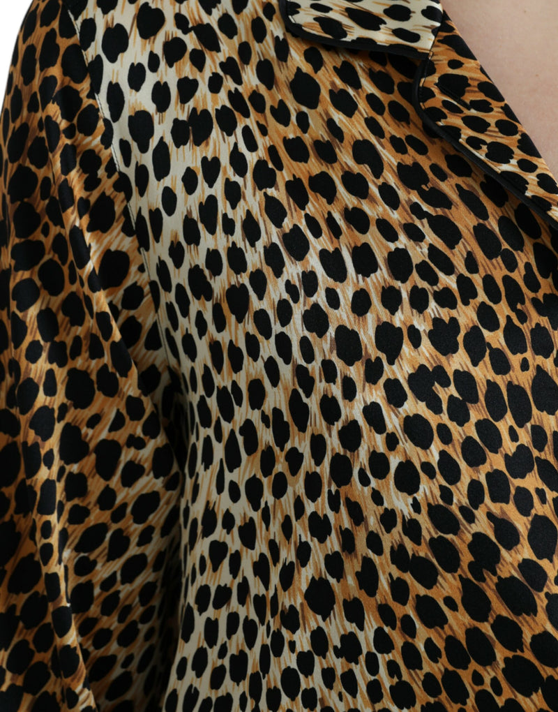 Elegant Brown Animal Print Silk Blouse Dolce & Gabbana