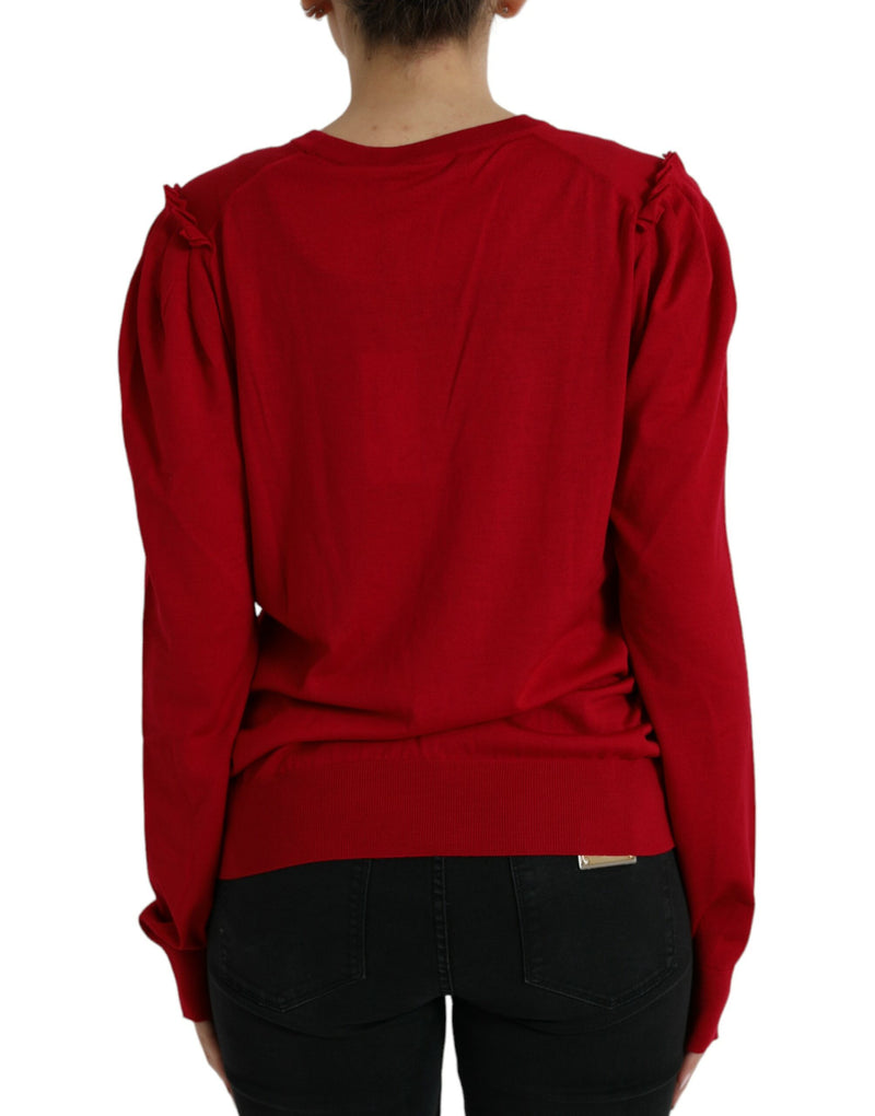 Elegant Red V-Neck Wool Cardigan Dolce & Gabbana