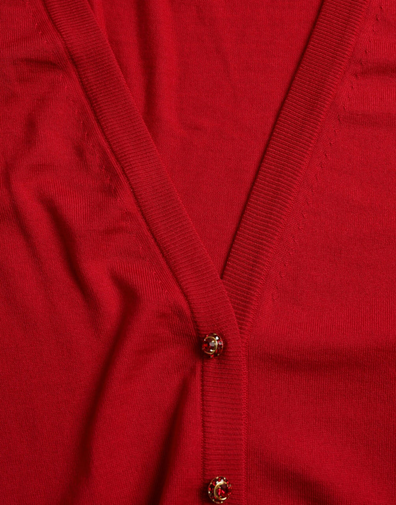 Elegant Red V-Neck Wool Cardigan Dolce & Gabbana